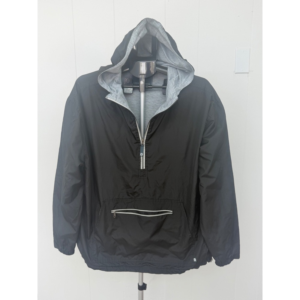 Lauren James Anorak Windbreaker Women XXL Black Excellent Half Zip Hooded Pocket